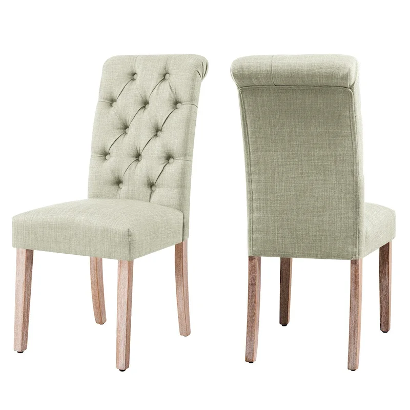 CHUN YI Modern Linen Parsons Dining Chairs - Set of 2 with Button Detail