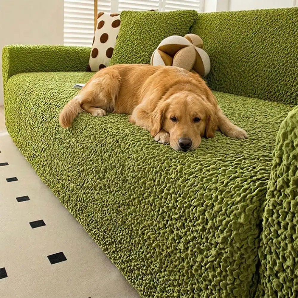 Cream Style Seersucker Breathable Stretchy Full-Coverage Magic Couch Cover