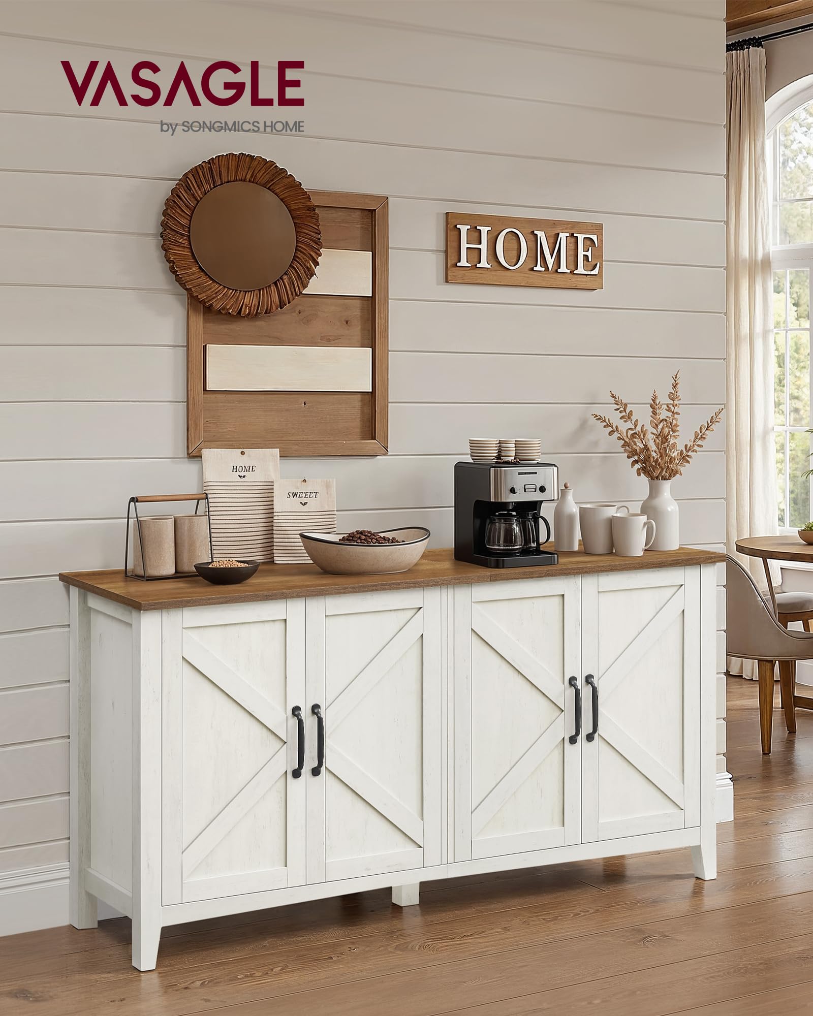 VASAGLE LIRY Collection Storage Cabinet - Rustic White/Brown