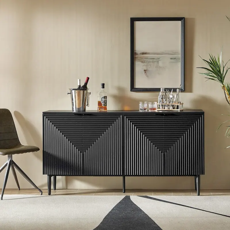 Burkart Contemporary 63-Inch 4-Door Sideboard with Wine Rack and Metal Legs by HULALA HOME