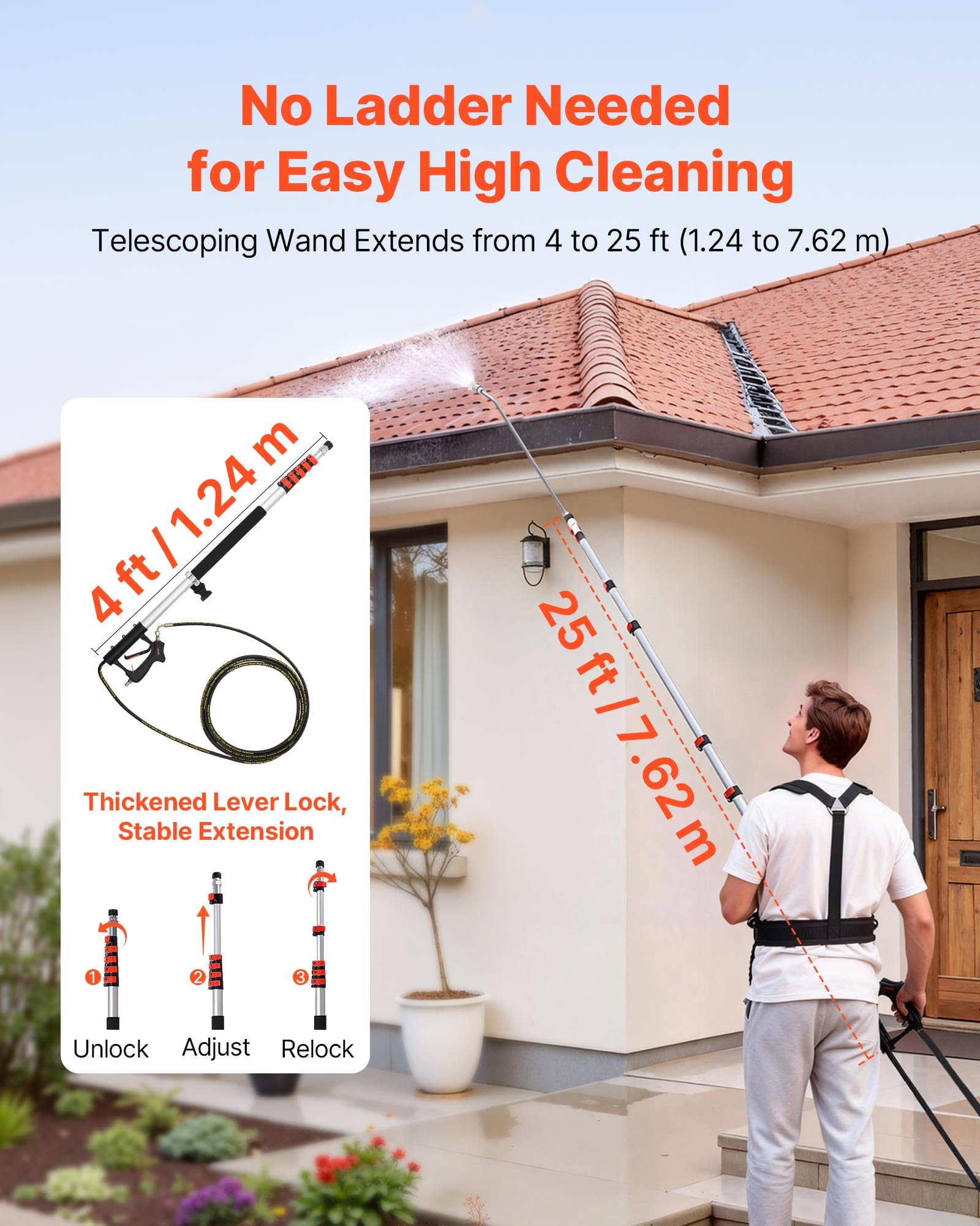 VEVOR 25 FT Pressure Washer Telescoping Wand & Accessories