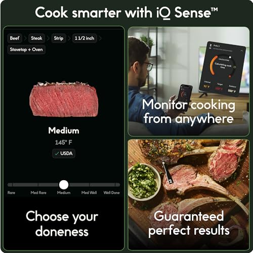 CHEF iQ Sense Smart Wireless Meat Thermometer with 3 Ultra Thin Probes, Unlimited Range Bluetooth Meat Thermometer, Digital Food Thermometer for Remote Monitoring of BBQ Grill, Oven: Home & Kitchen