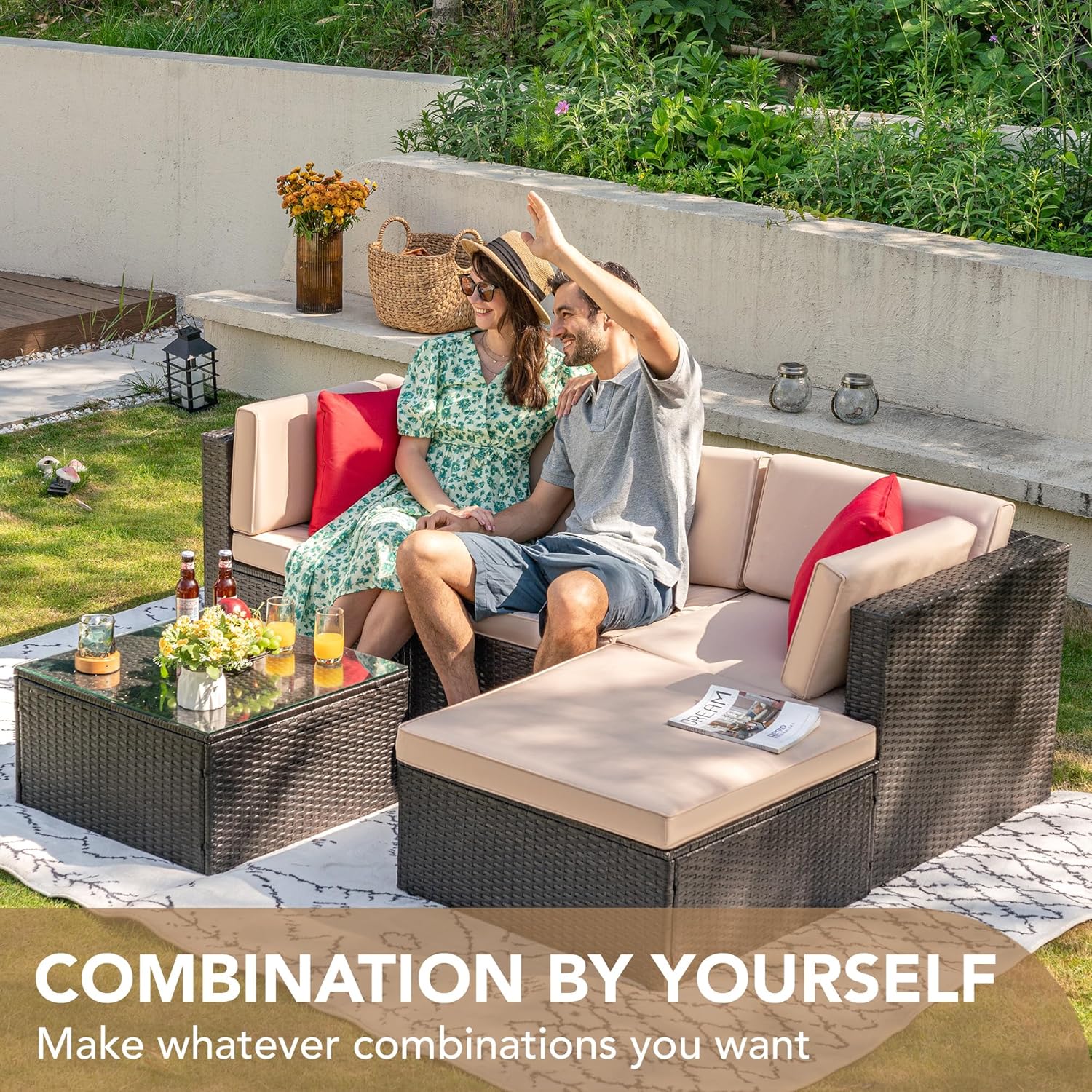 DEVOKO 5 Pieces All-Weather Patio Furniture Set with Cushions