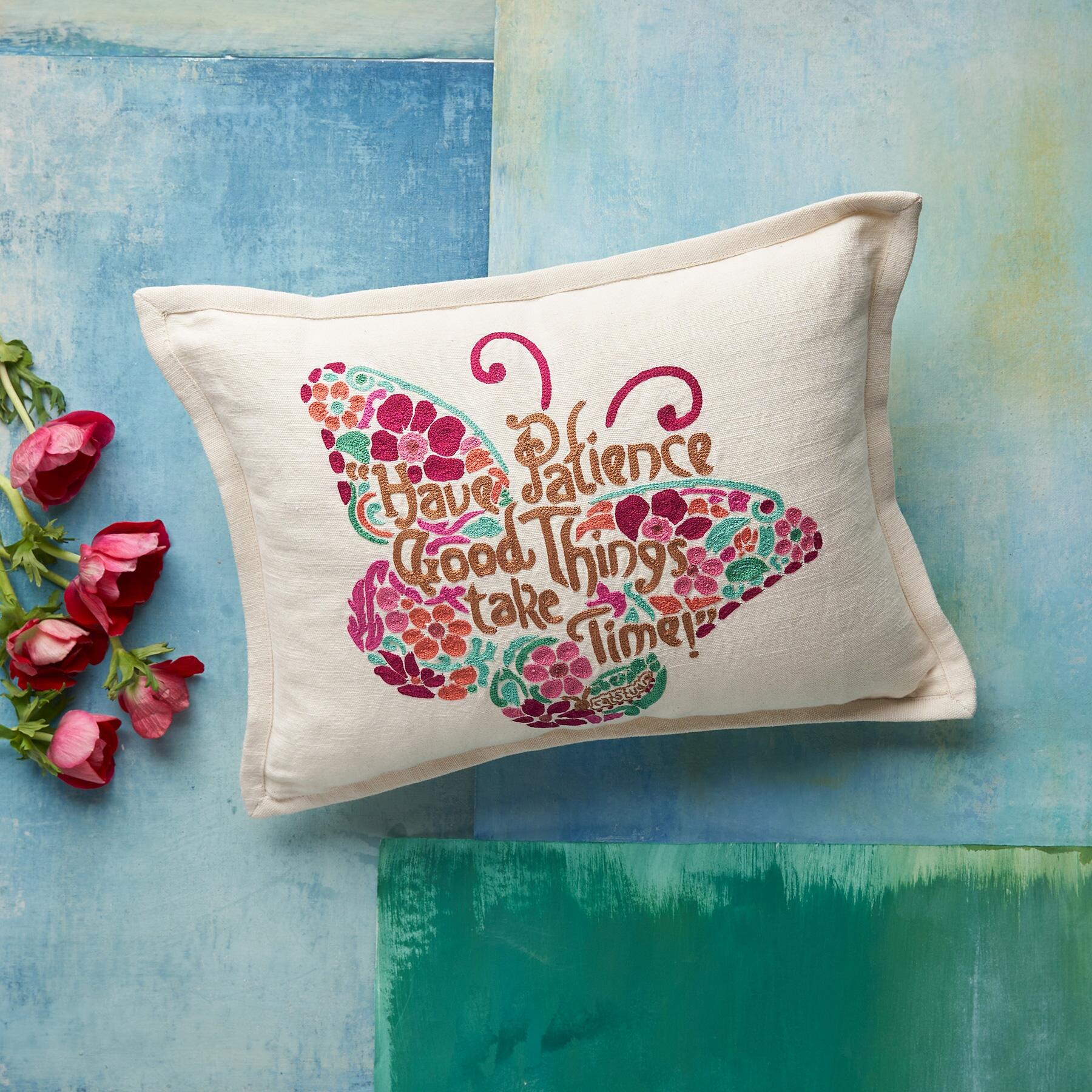 Patience Butterfly Pillow- Pink