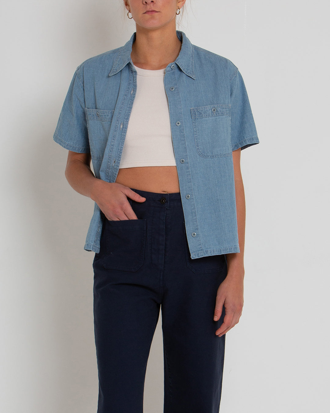 Union Cropped Shirt - Blue Chambray