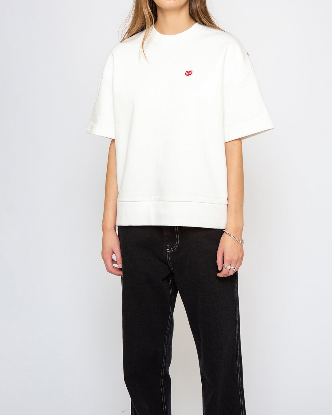 Heart Short Sleeve Crew (Oversized Fit) - White