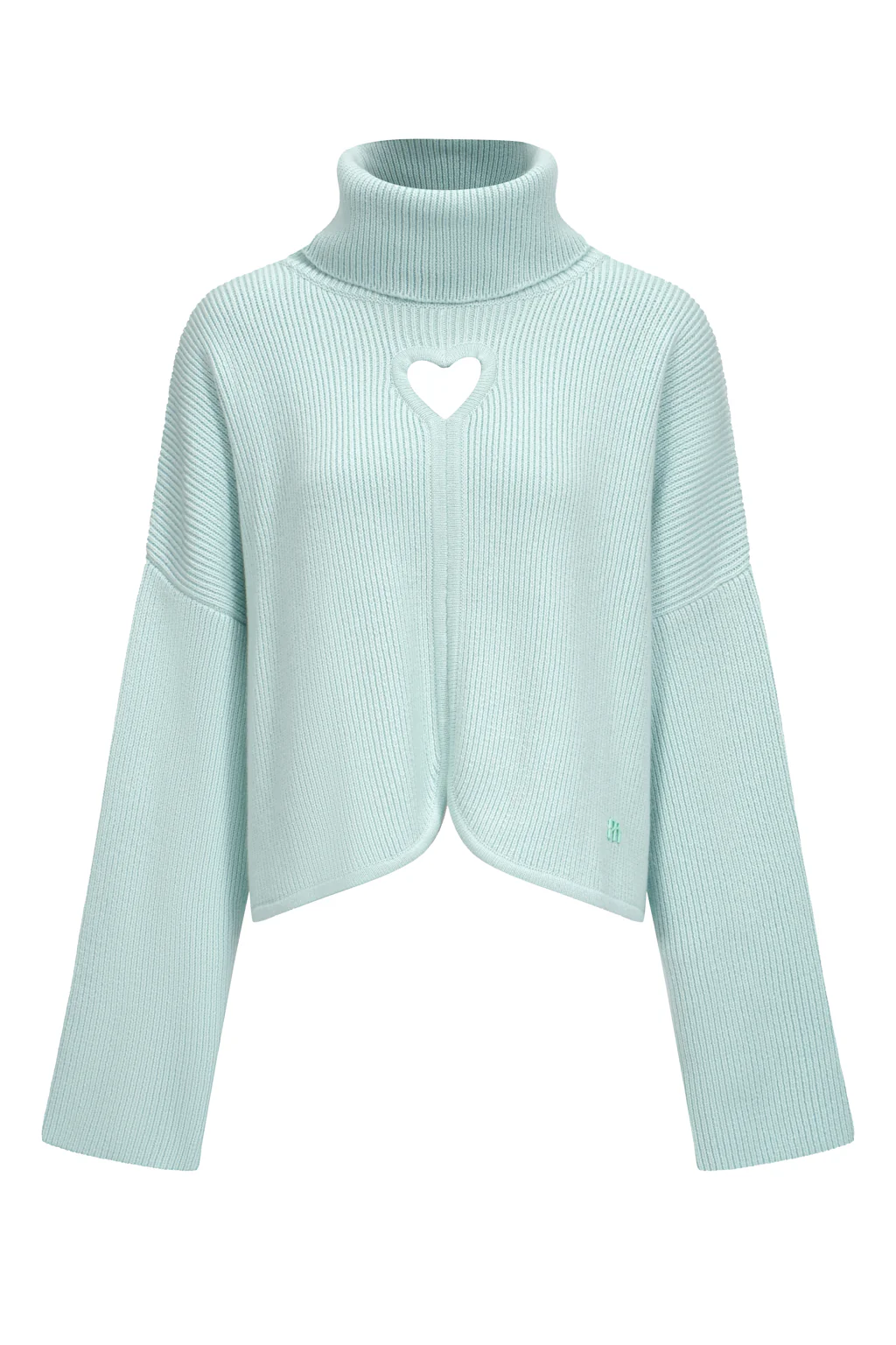 Pull en pur cachemire à découpe coeurs - vert spray