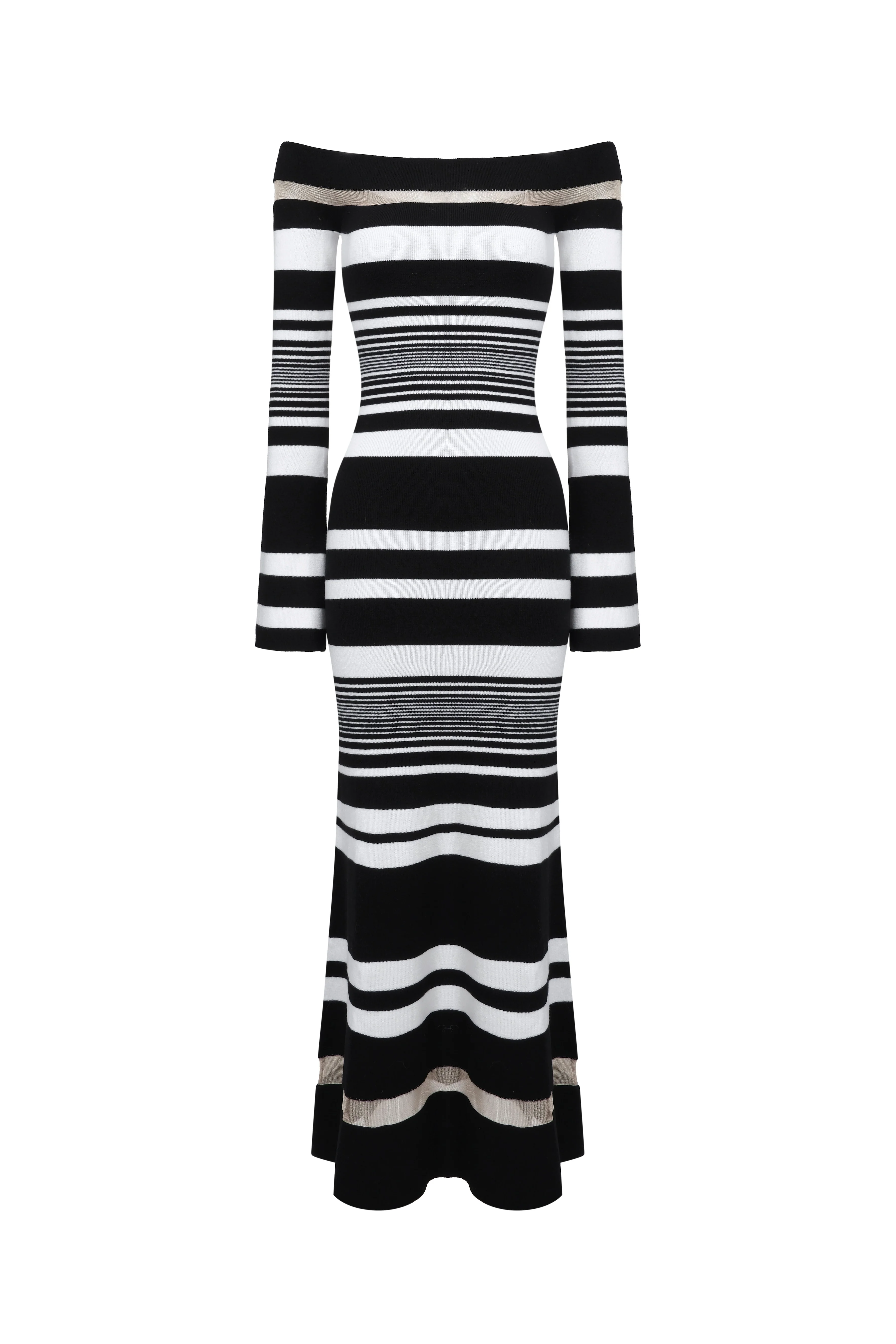 Robe épaules nues en maille à rayures - Noir et blanc