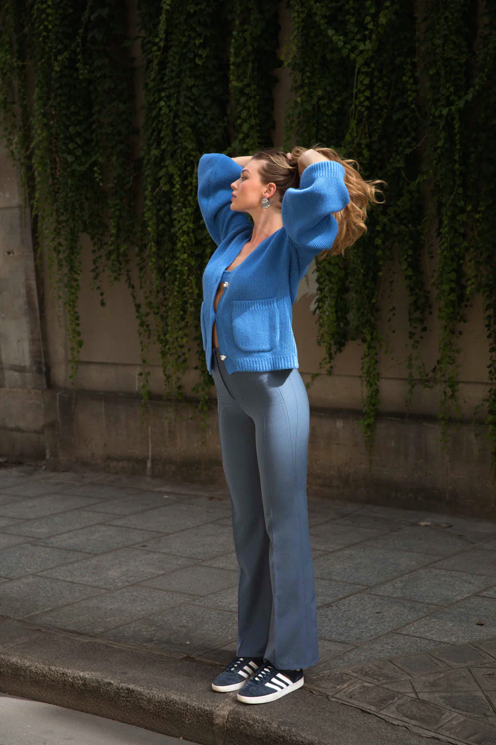 Pantalon droit taille haute - bleu denim