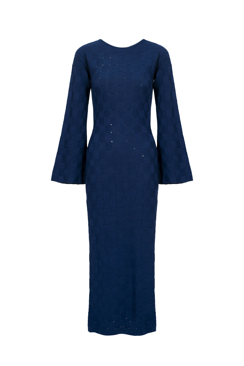 Robe en laine mélangée dos-nu à carreaux - Bleu marine