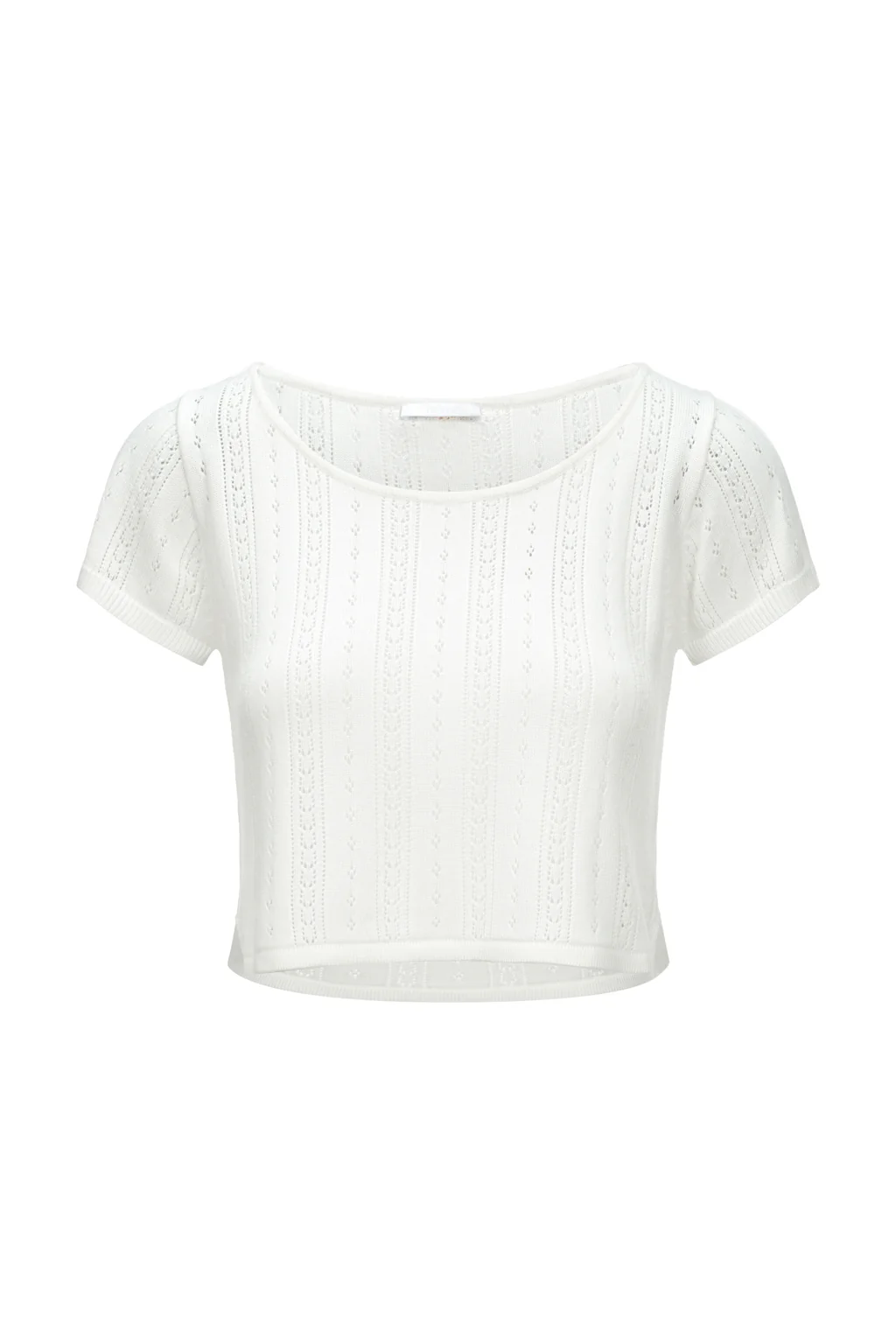 T-shirt en Maille Ajourée Blanc Cassé