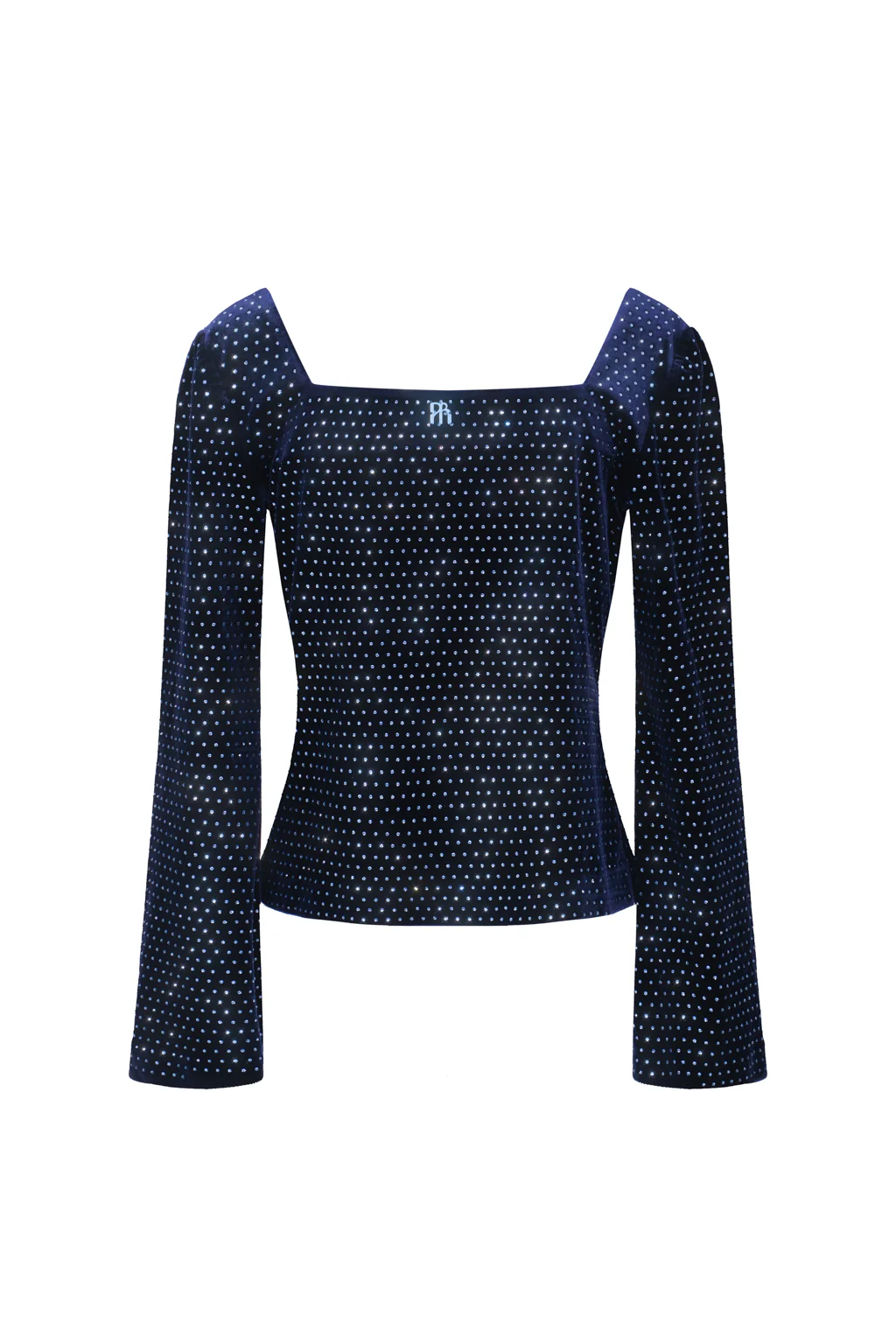 Haut à lacet en velours à cristaux - bleu palace