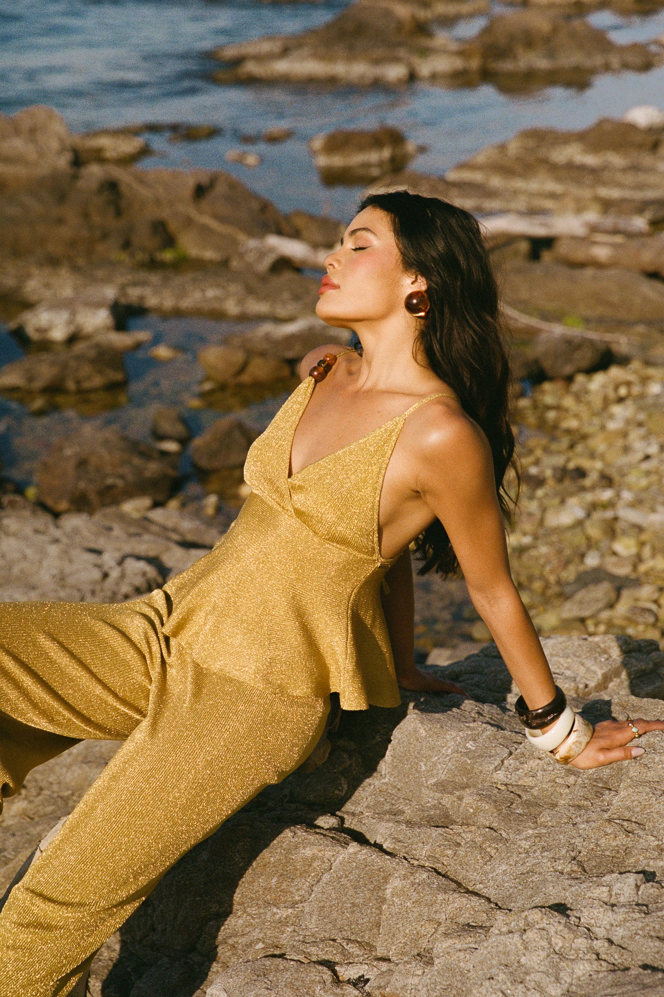 Haut en maille métallisée à liens - Or