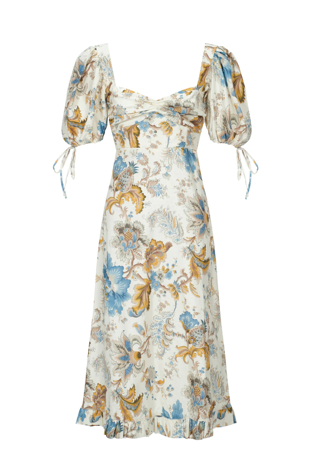 Robe Midi en Lin Stretch Mélangé à Manche Bouffante Idyllique