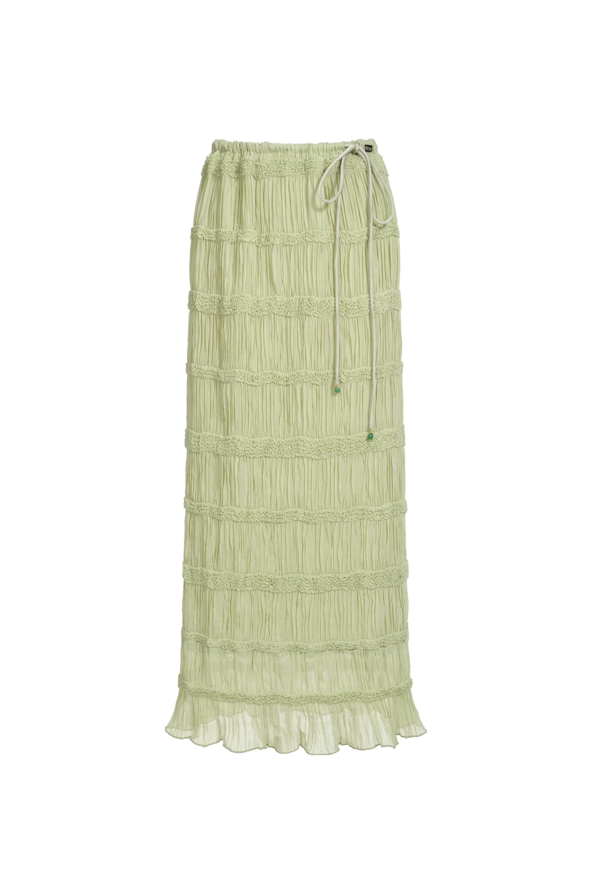 Jupe longue à smocks et à volants - Vert