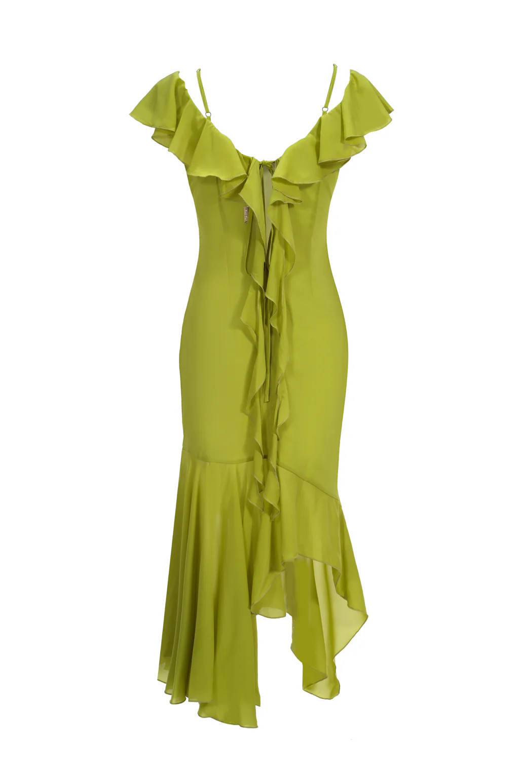 Robe Midi en Chiffon à Volants Asymétriques Vert Oasis