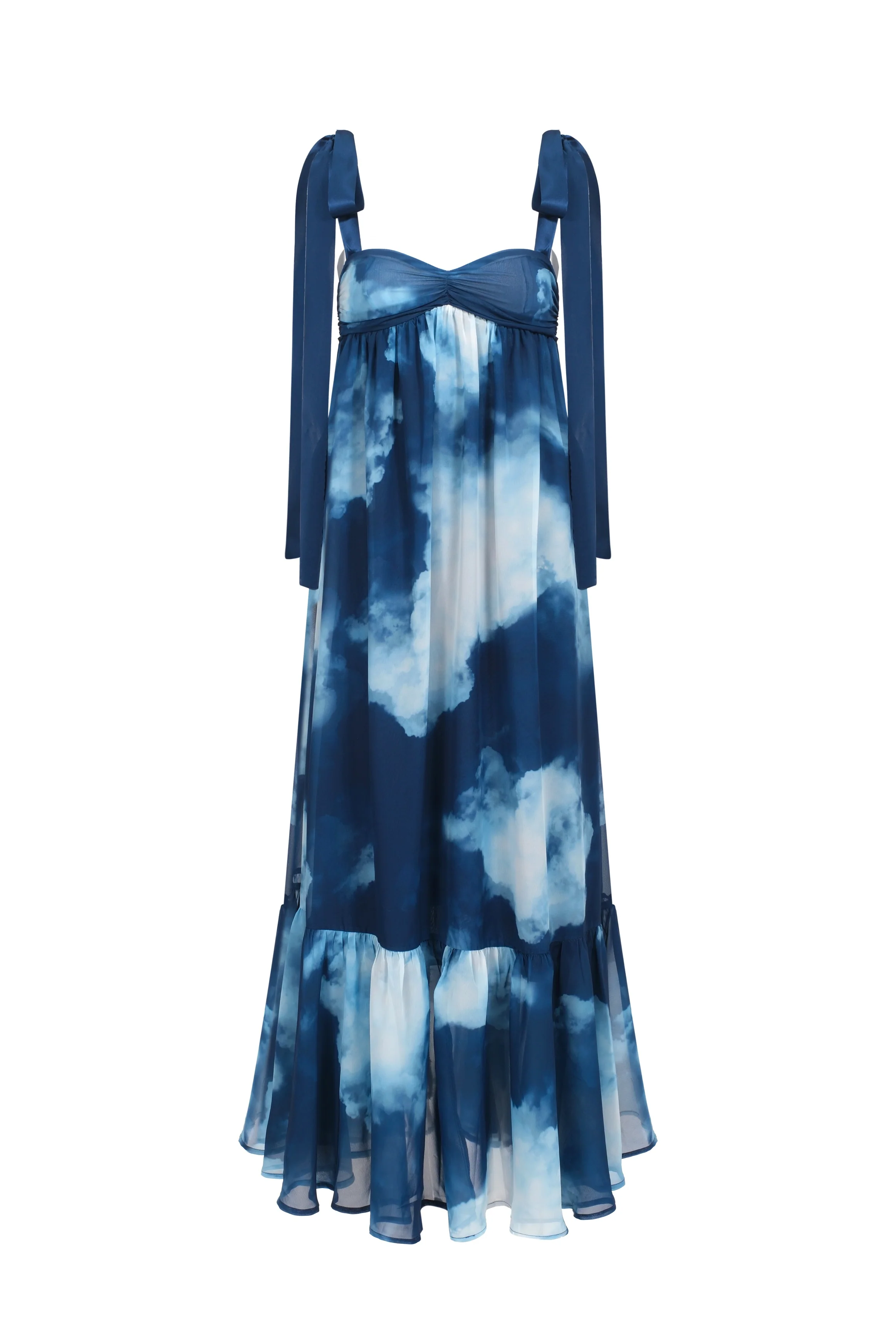 Robe en chiffon à imprimé et à plis - Bleu