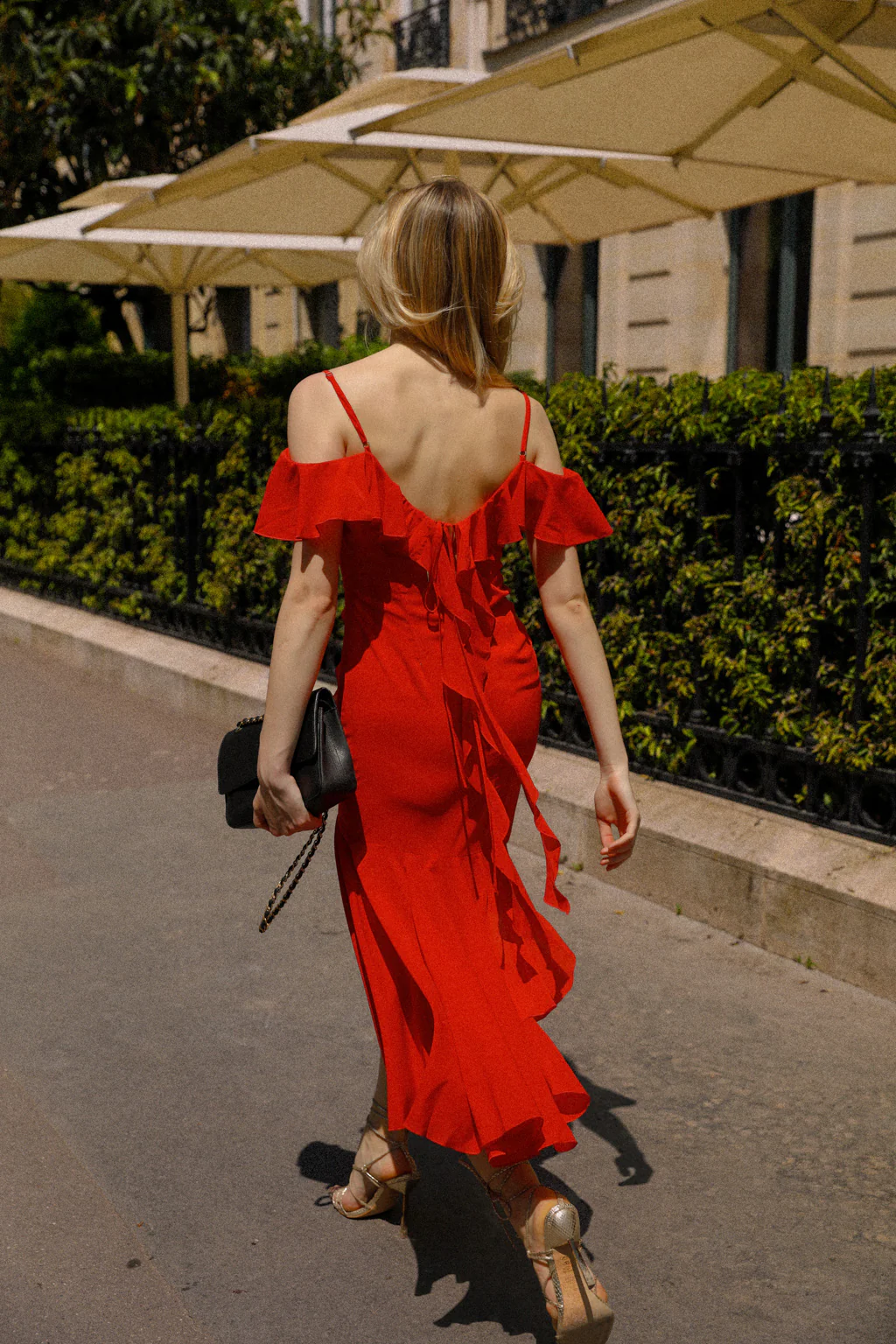 Robe Midi en Chiffon à Volants Asymétriques Rouge