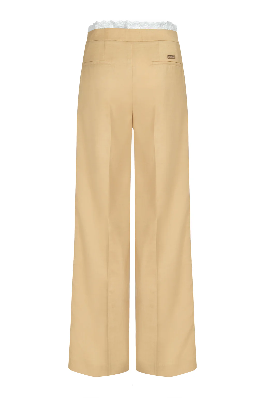 Pantalon Droit Trompe-l'œil Orné Dentelle Cookie