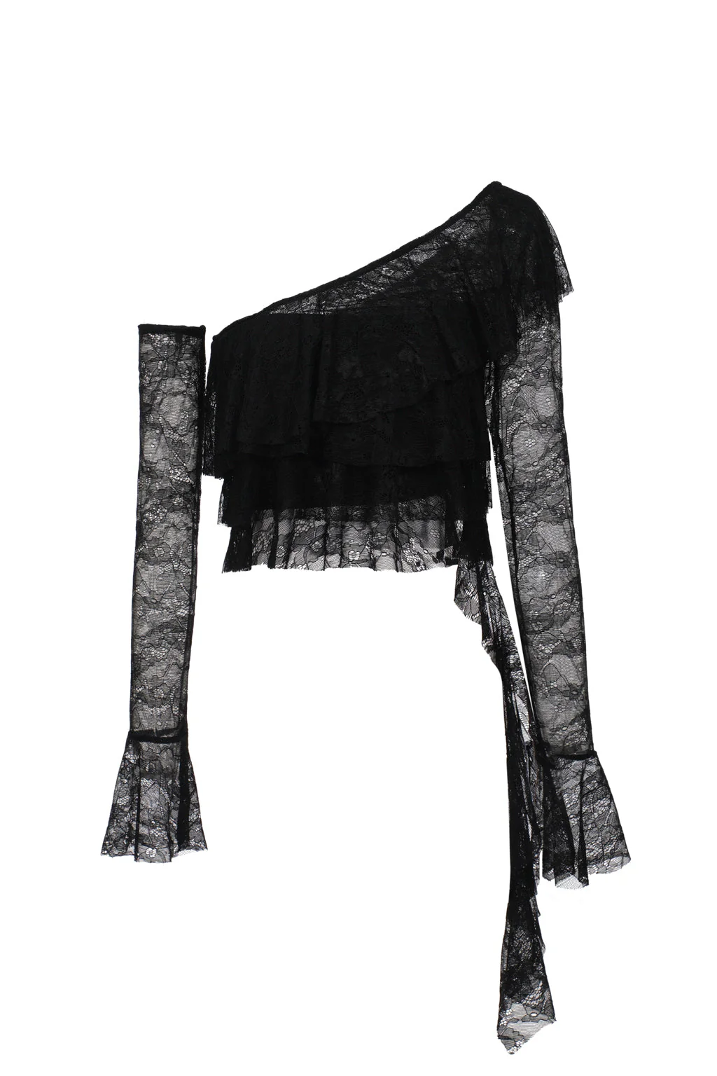Haut en dentelle à volants asymétriques - noir