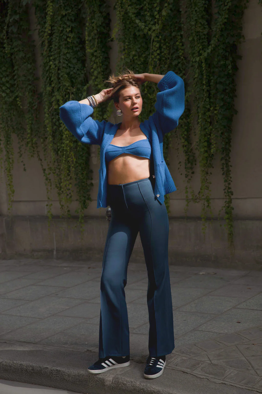 Pantalon droit taille haute - bleu denim