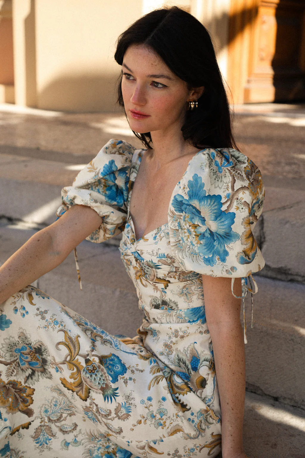 Robe Midi en Lin Stretch Mélangé à Manche Bouffante Idyllique