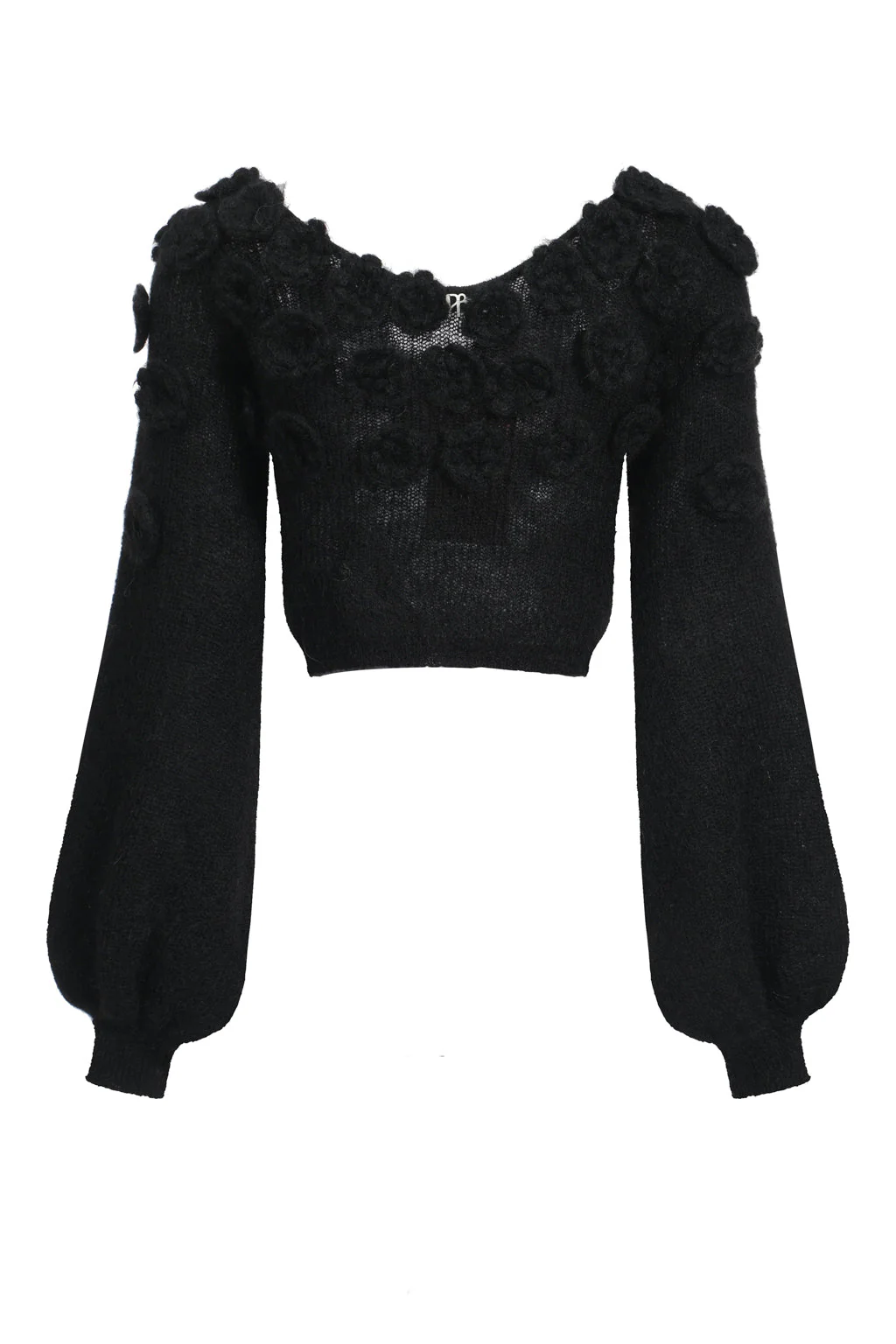 Haut en mohair melangé en crochet à fleurs à lacet - noir