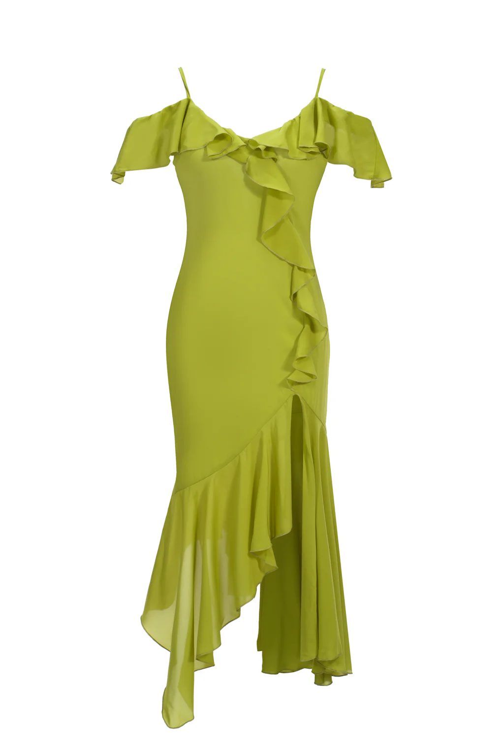 Robe Midi en Chiffon à Volants Asymétriques Vert Oasis