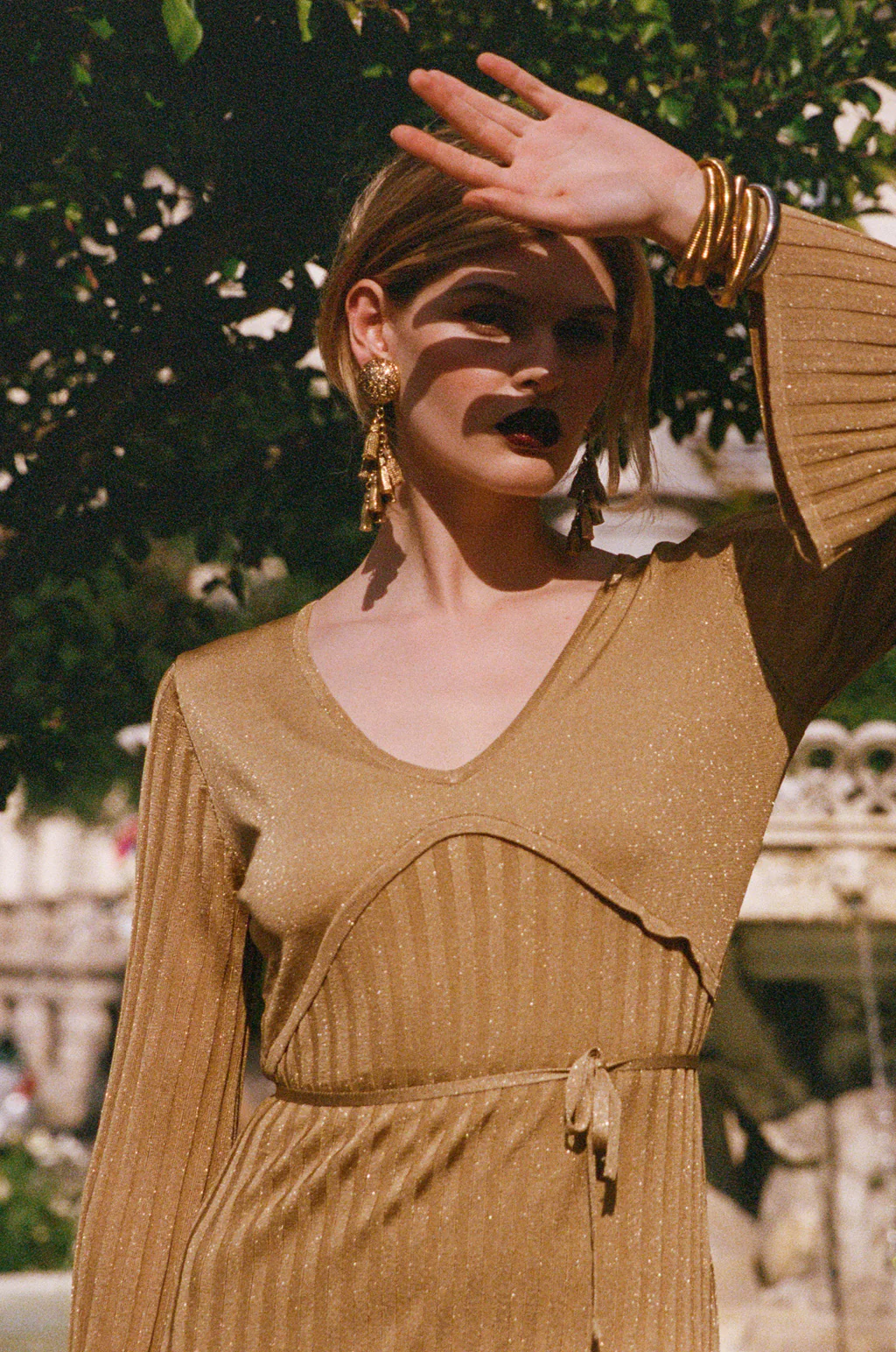 Robe longue en maille côtelée scintillante - Or