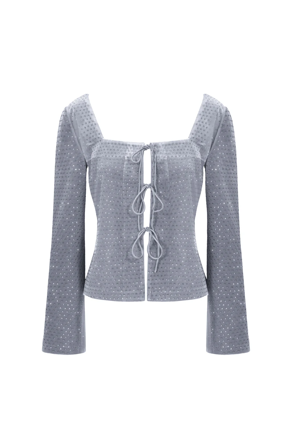 Haut à lacet en velours à cristaux - gris