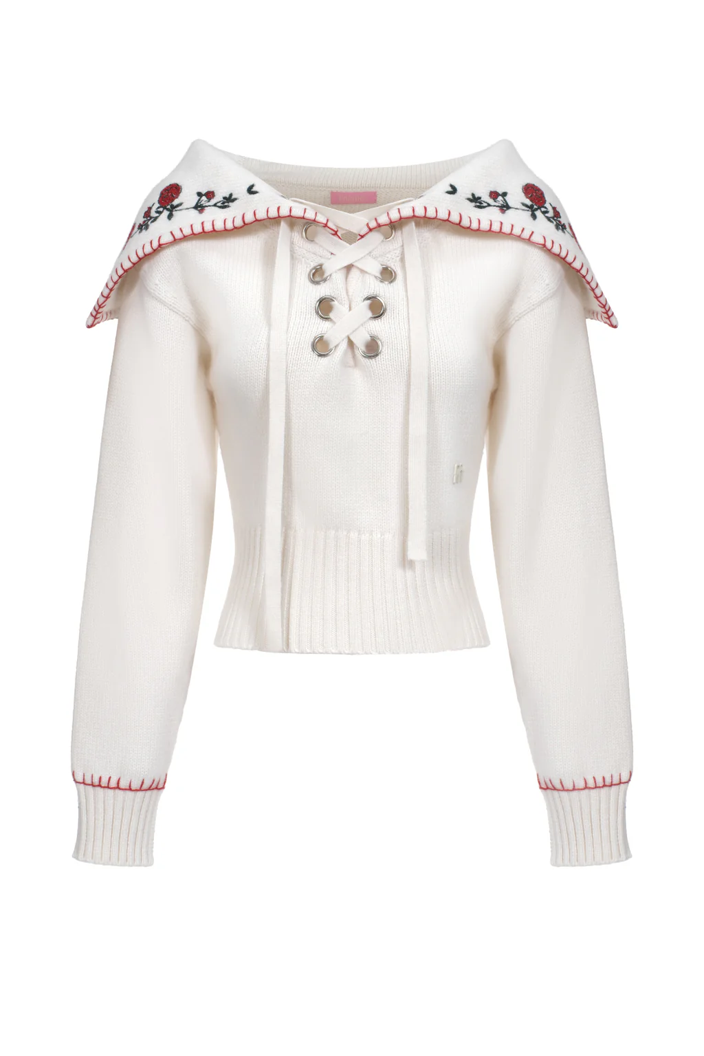 Pull à col brodé en pur cachemire - beige