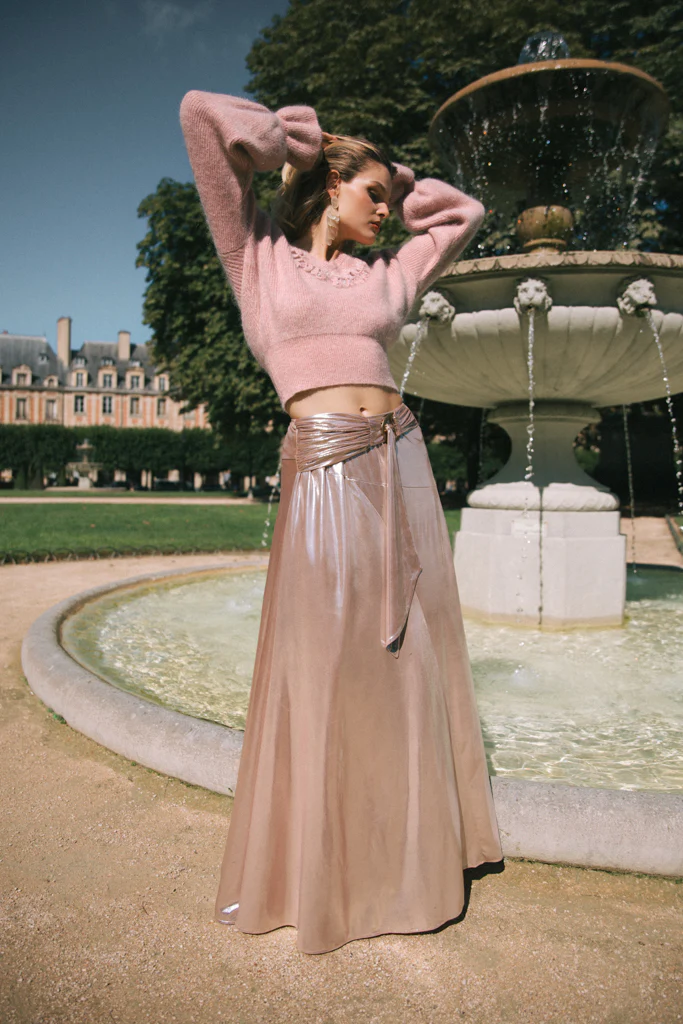 Pull en mohair et laine à crochet - Rose pâle