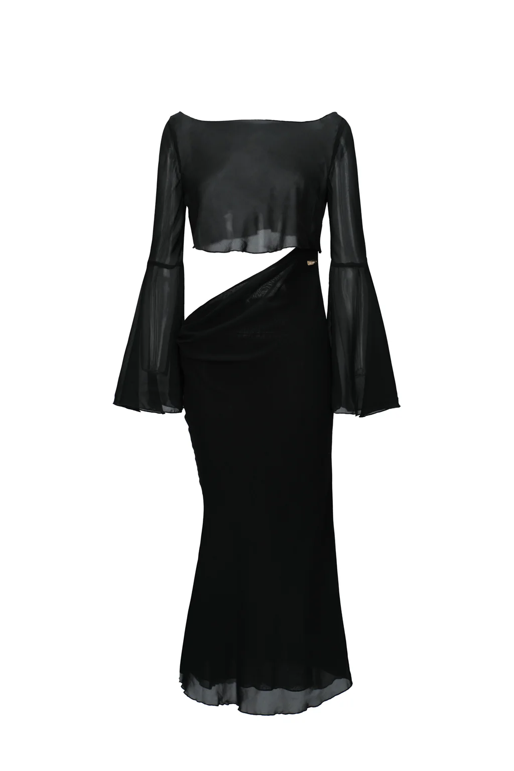 Robe Midi en Chiffon à Découpe Drapé - Noir