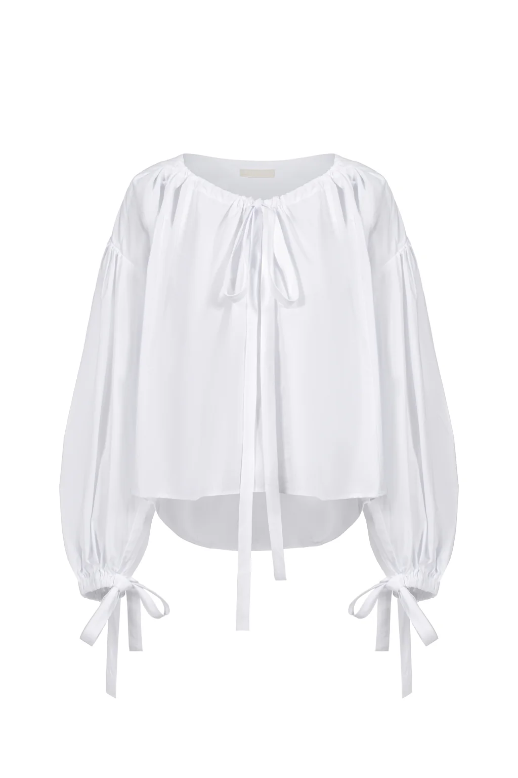 Blouse en popeline de coton à liens - Blanc