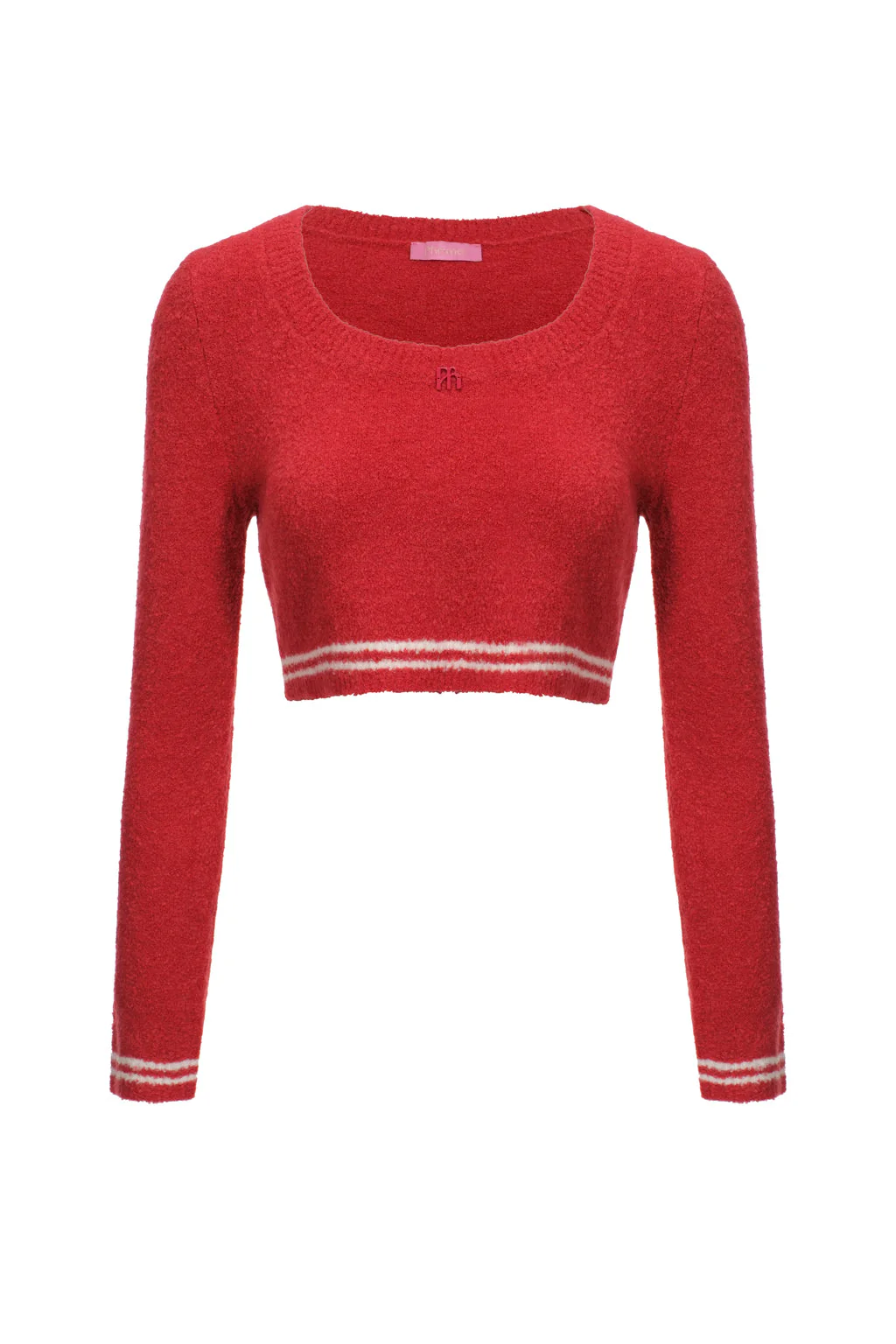 Haut raccourci en maille bouclette - cerise