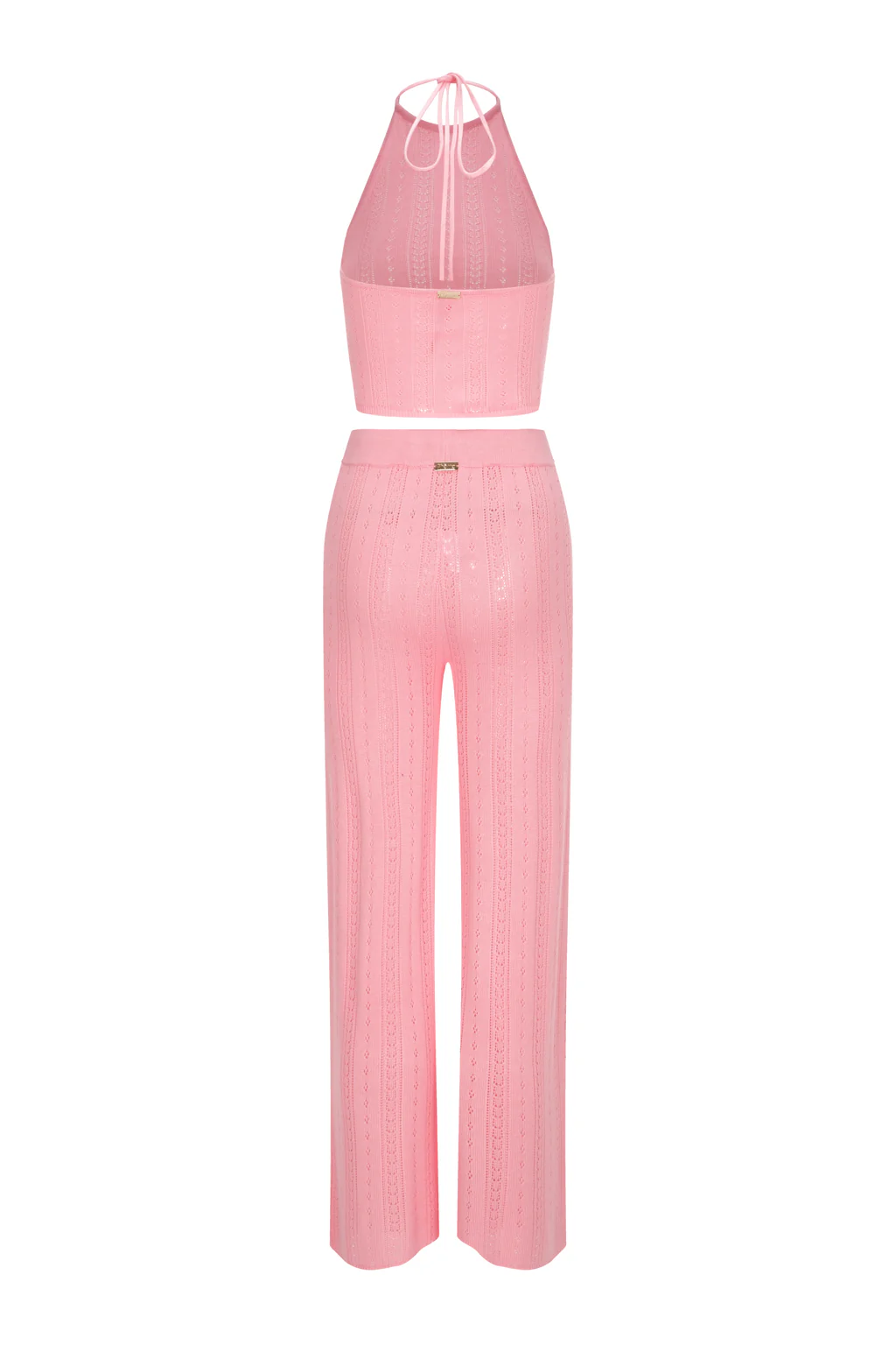 Uniforme en Maille Ajourée Haut Licou et Pantalon Rose Flamingo