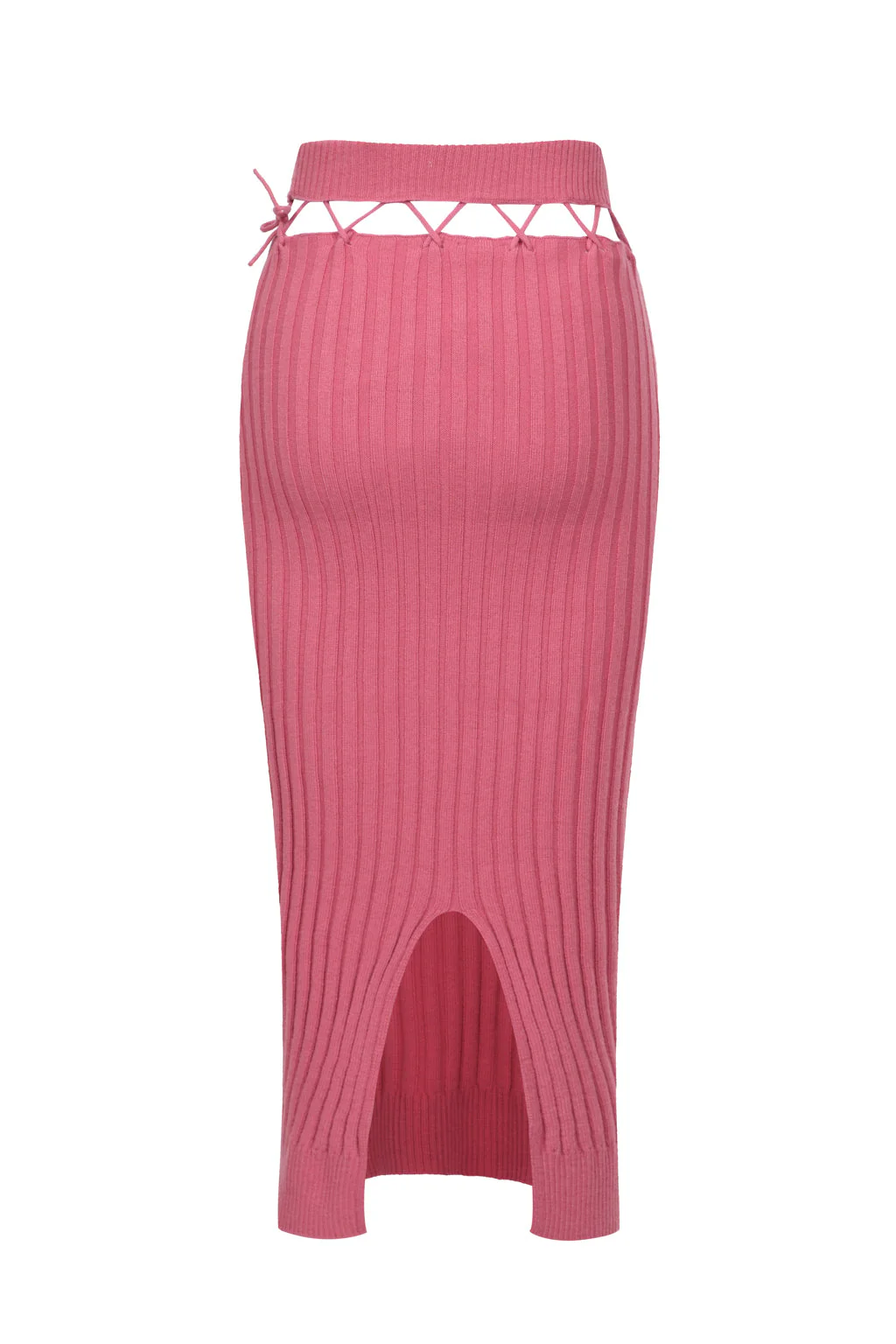 Jupe midi en laine mélangée suspendue à ceinture - rose baie