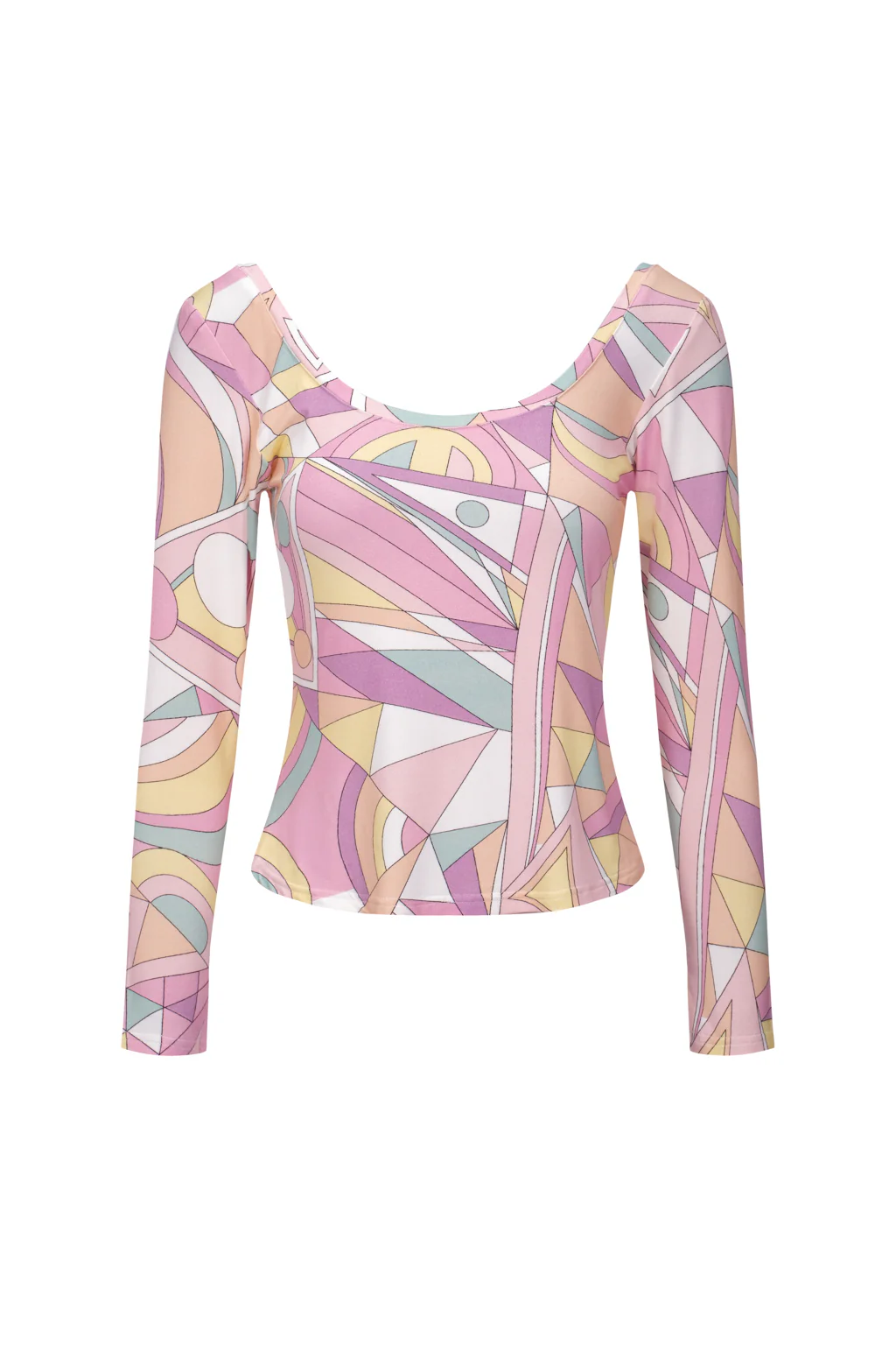 Haut en jersey à col rond à motif géométrique rétro - multicolore