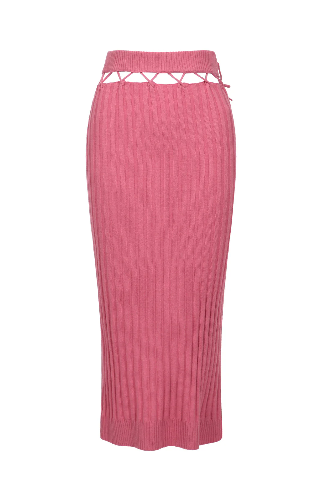 Jupe midi en laine mélangée suspendue à ceinture - rose baie