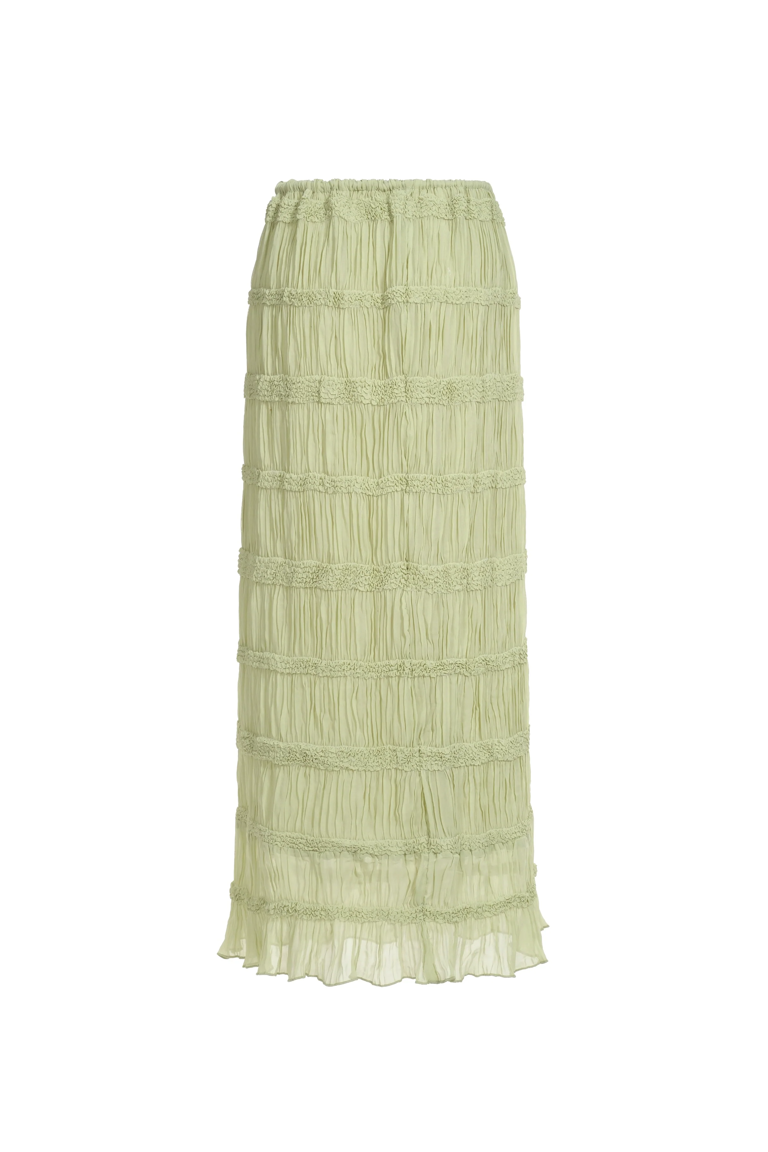 Jupe longue à smocks et à volants - Vert