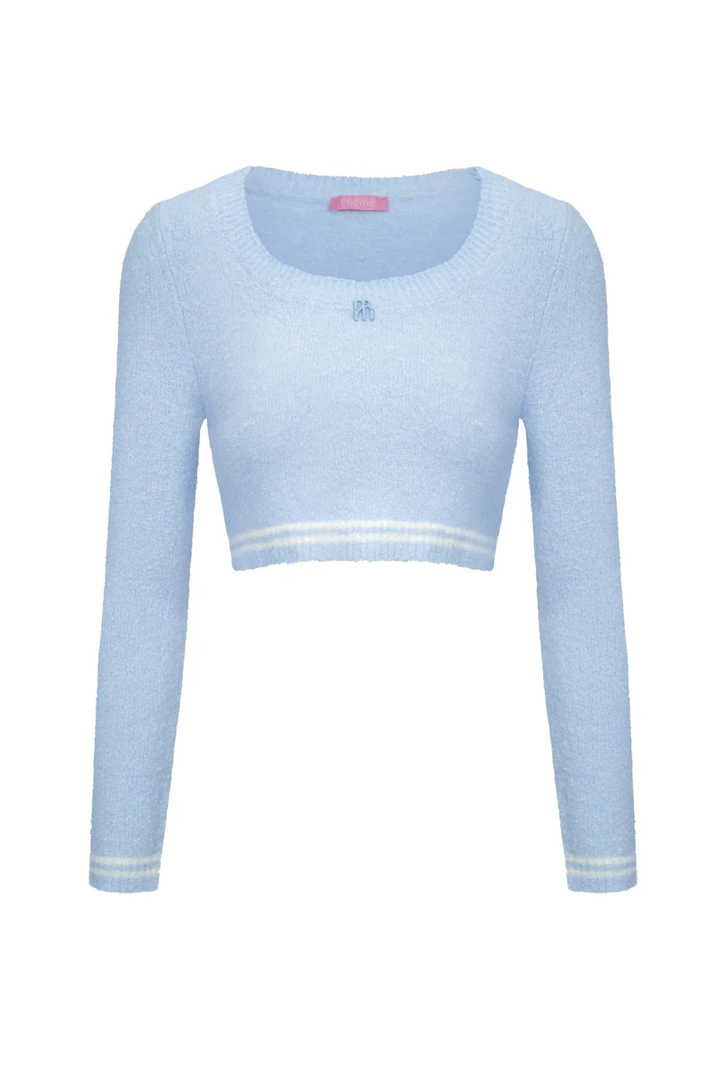 Haut raccourci en maille bouclette - bleu ciel