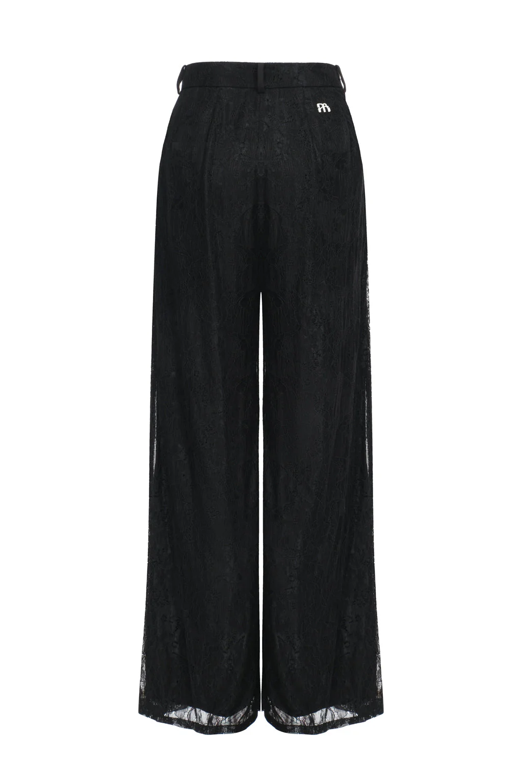 Pantalon large taille haute en dentelle - noir