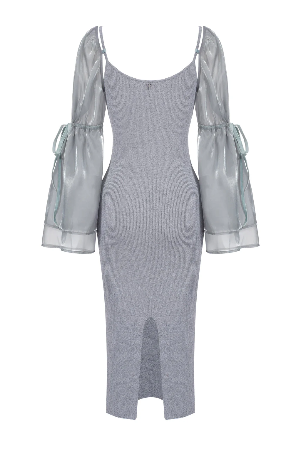 Robe en maille réfléchissante avec manche amovible en organza - gris opale