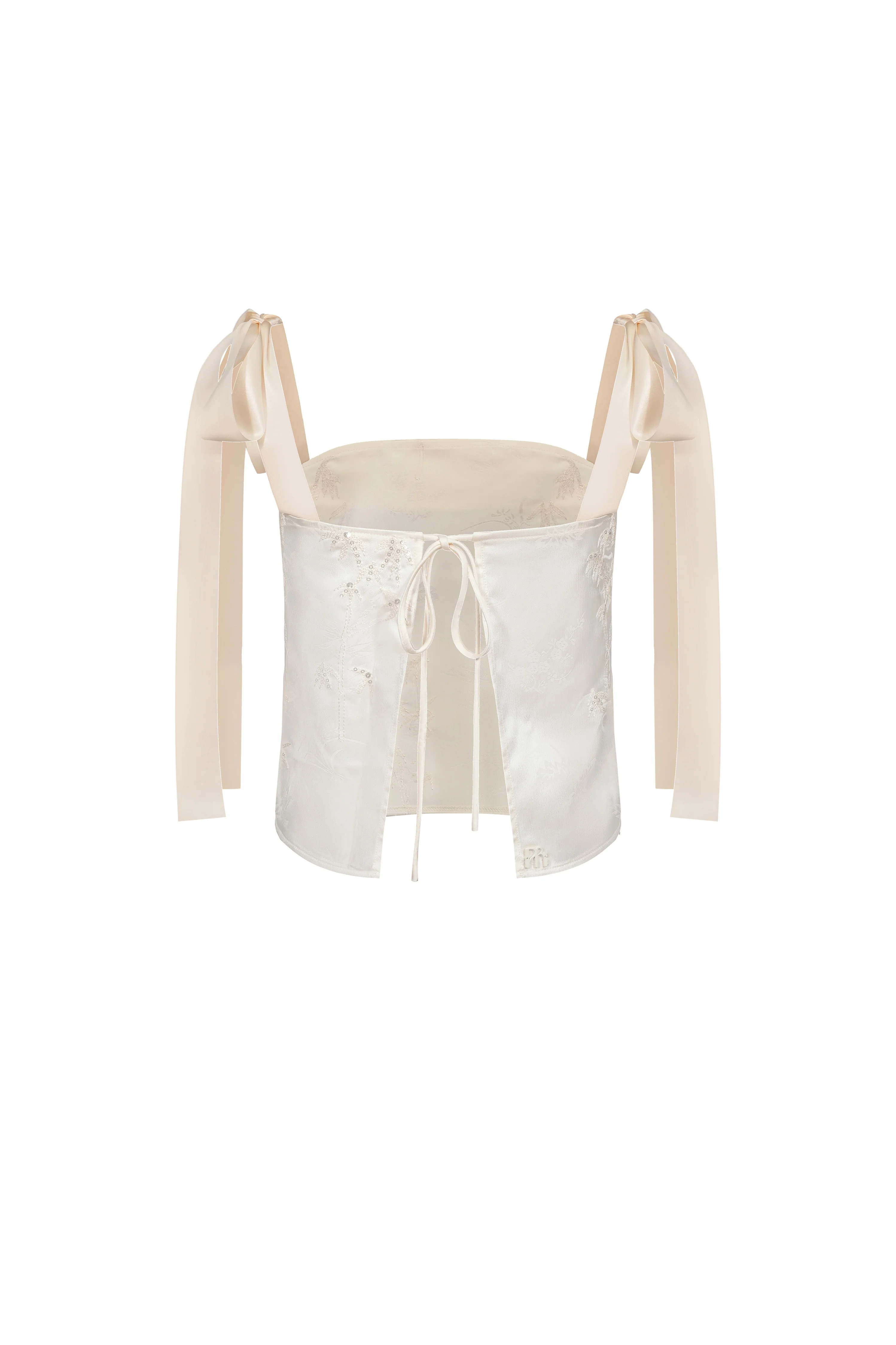 Haut brodé à dos ouvert et à liens - Beige