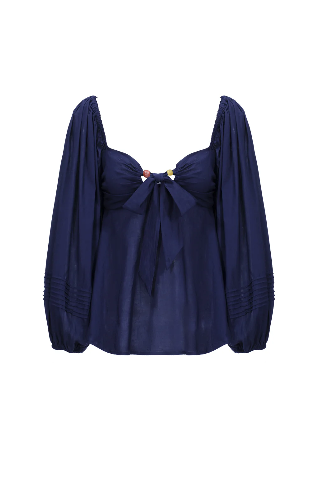 Haut à nouer avec manches bouffantes - Bleu marine