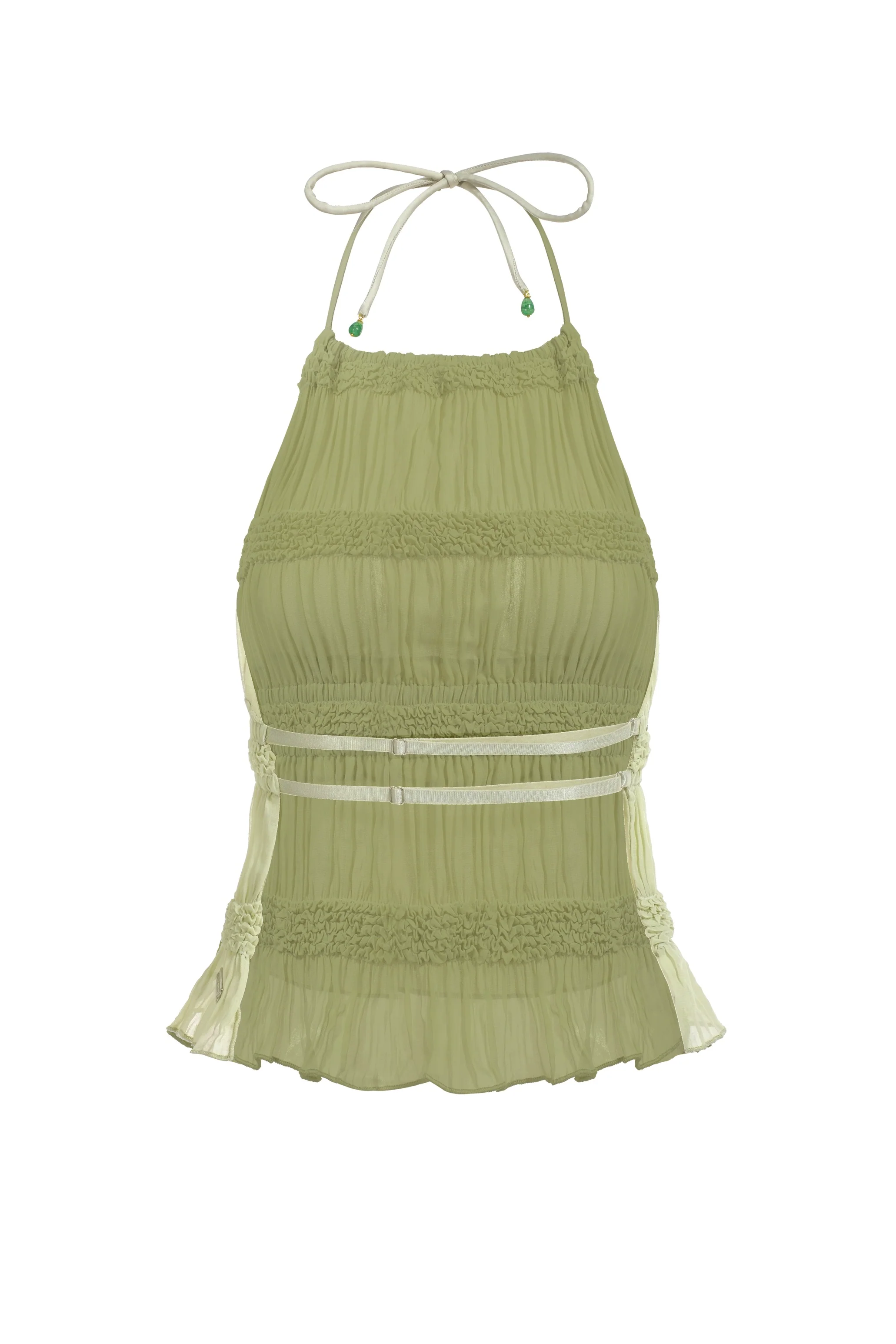 Haut dos nu à smocks et à volants - Vert