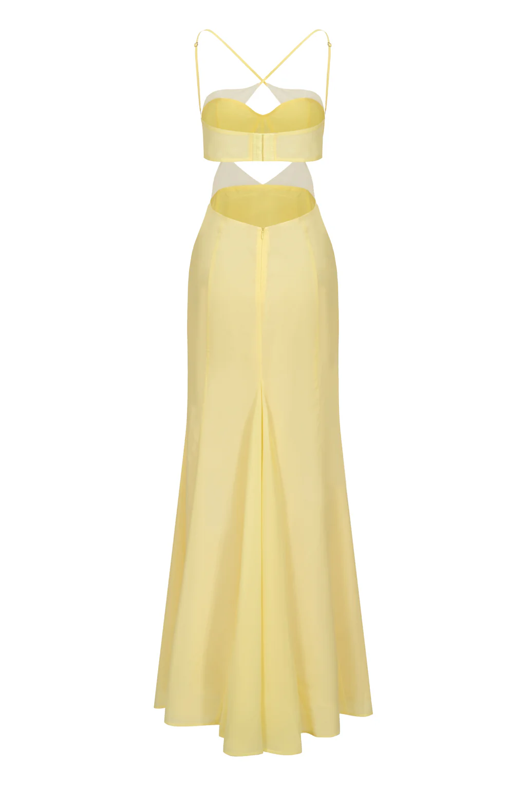 Robe Maxi Dos Ouvert en Chiffon à Découpes Jaune Pâle