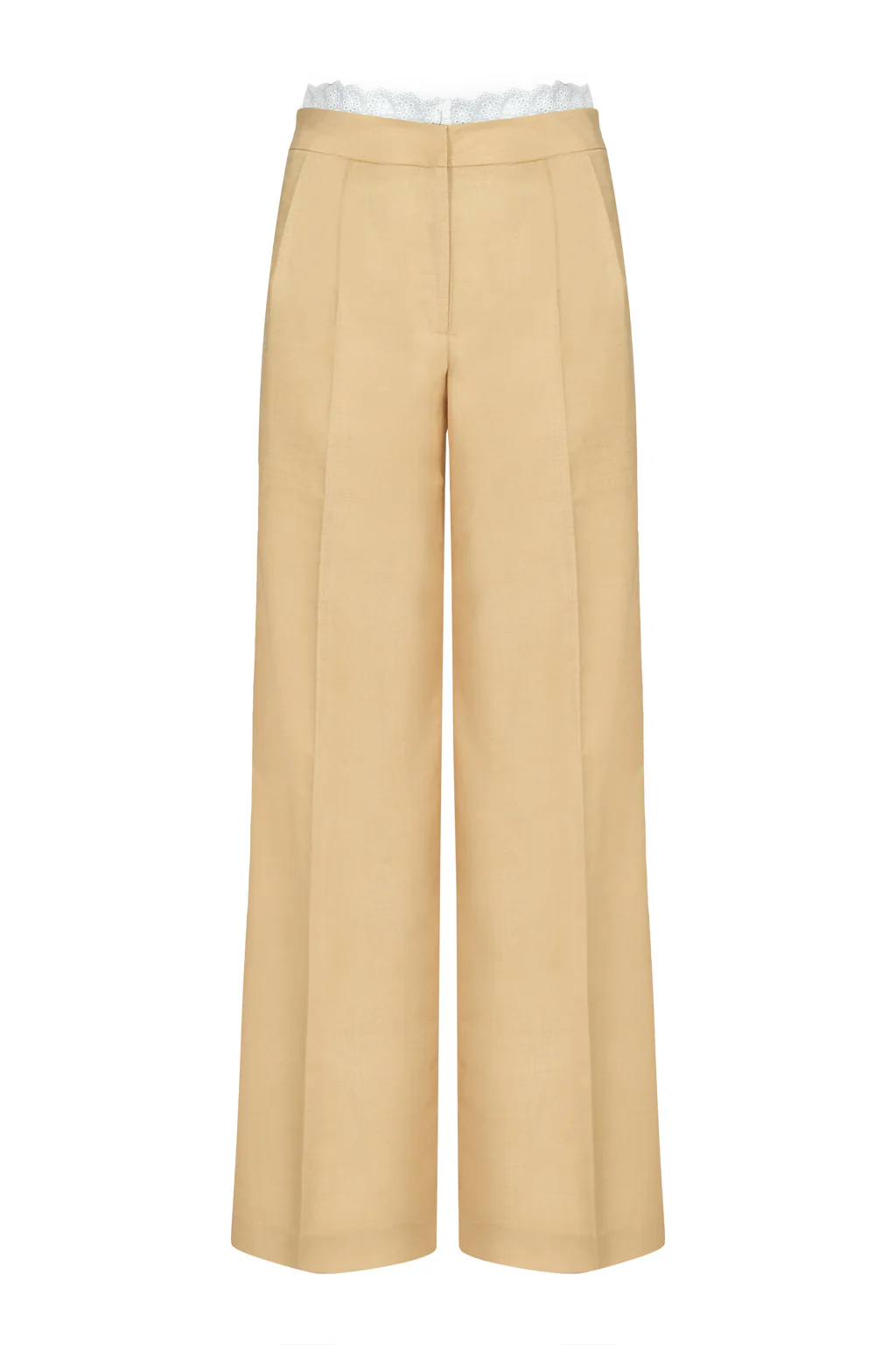 Pantalon Droit Trompe-l'œil Orné Dentelle Cookie