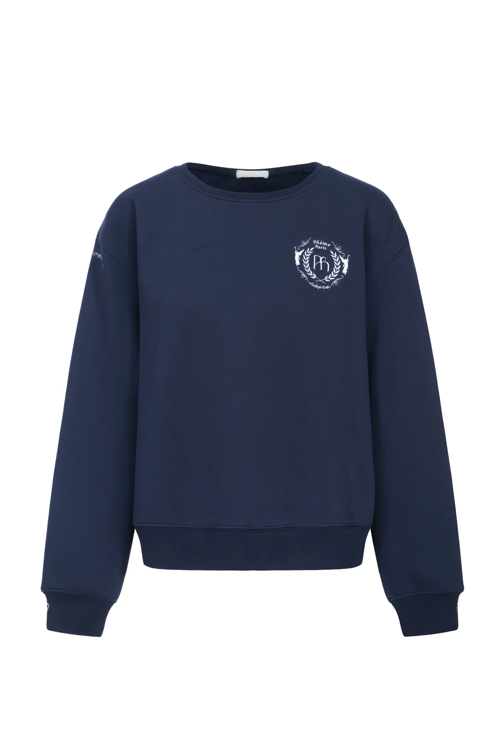 Sweat-shirt en jersey de coton mélangé à broderies - bleu marine