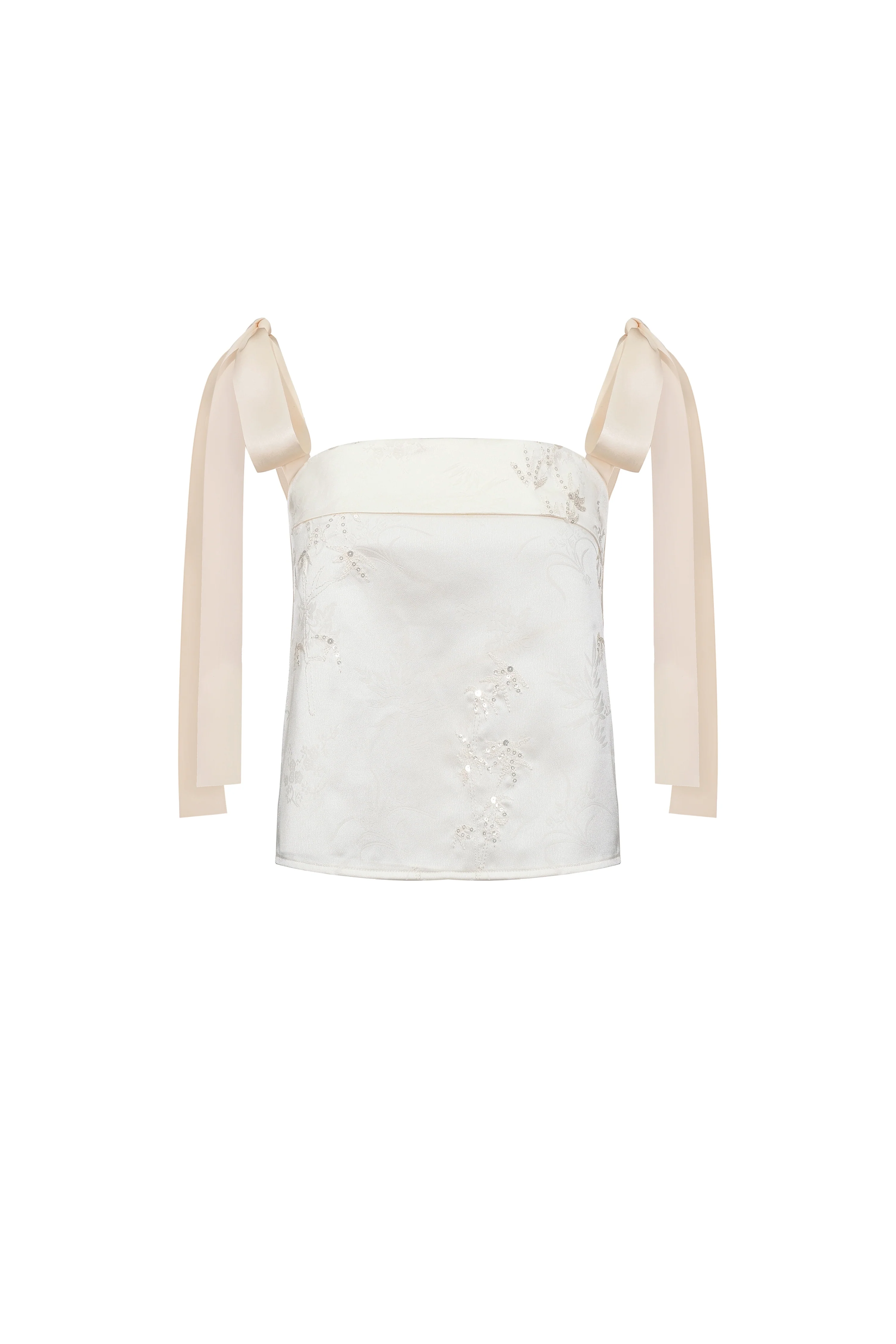 Haut brodé à dos ouvert et à liens - Beige